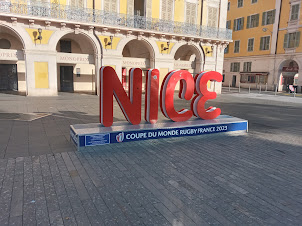 France Rugby Team signpost at Place Garibaldi in Nice.