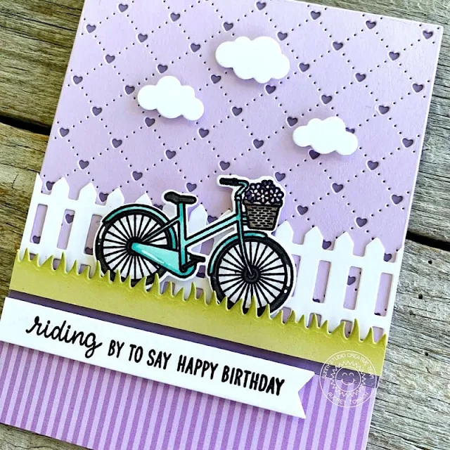 Sunny Studio Stamps: Quilted Heart Die Card by Audrey Tokach (featuring Picket Fence Dies, Paris Afternoon)