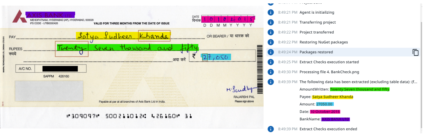 Result Comparison for Bank Cheque Data Extraction using UiPath Studio Web by nmnithinkrishna