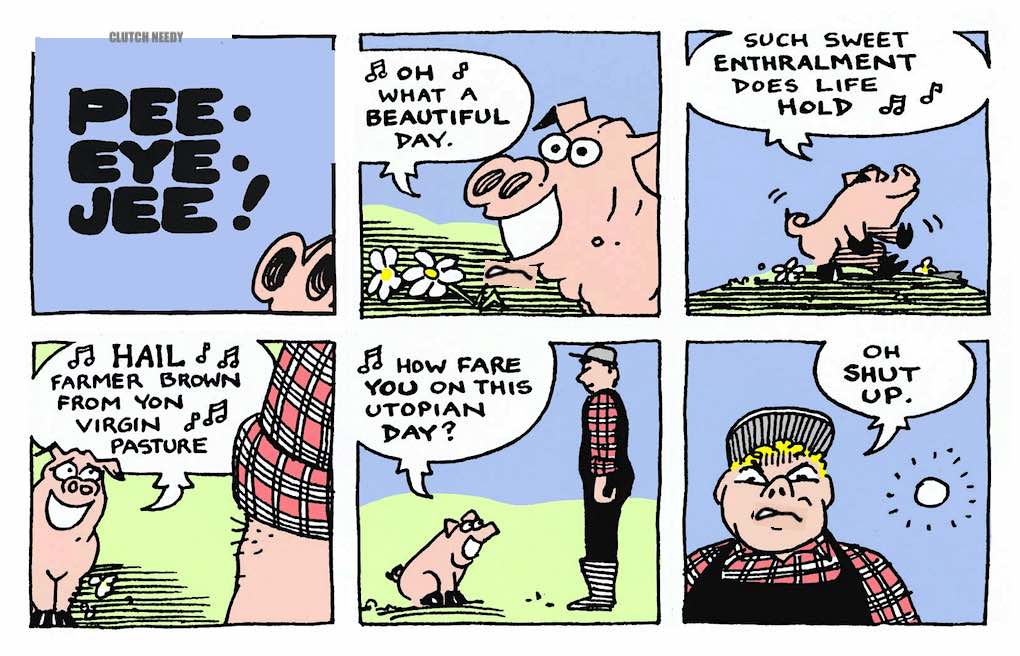 A farming cartoon about cheerfulness by Clutch Needy