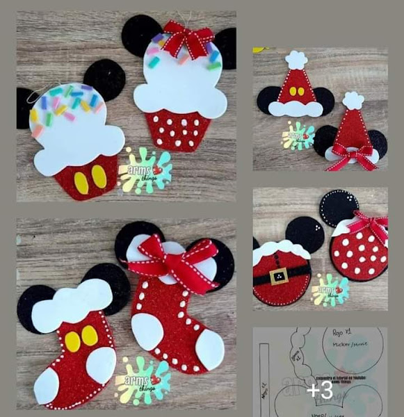 Decoração de natal: 4 Moldes de eva Mickey e Minnie enfeites de natal para  imprimir - Molde para Artesanato