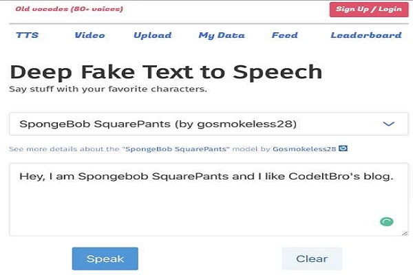 Spongebob Text to Speech Generator Websites using vocodes