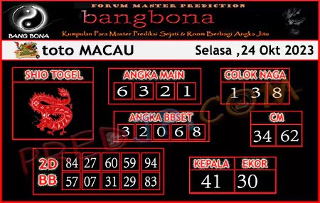 Prediksi Bangbona Toto Macau Selasa 24 Oktober 2023