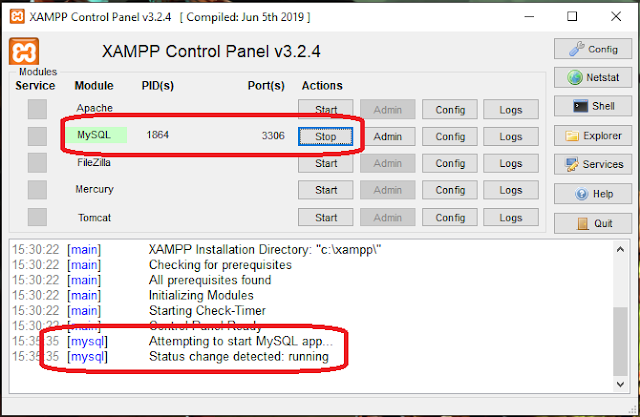 Status MySQL running