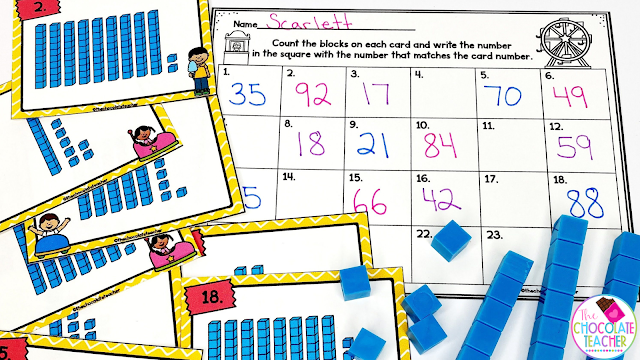 Keeping your write the room materials organized is going to be the key to your success when using write the room activities like this base ten blocks set.