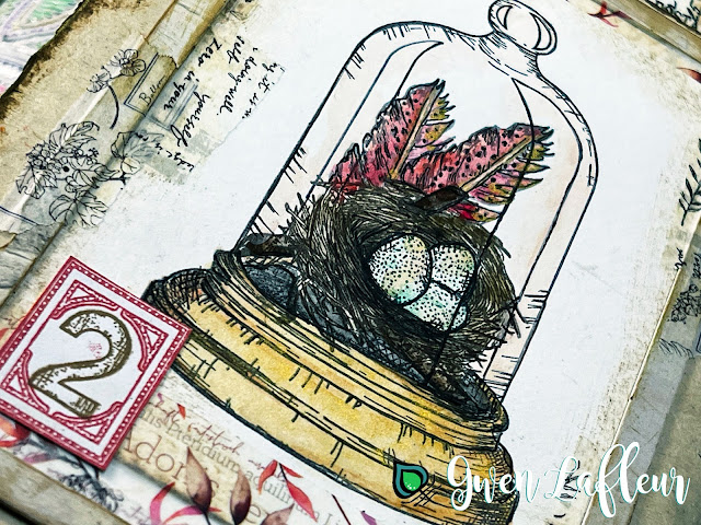 Layered nature/bell jar stamp project closeup with EGL26 - Gwen Lafleur