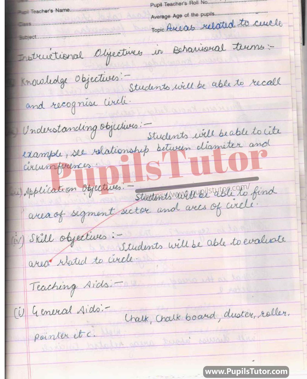 Areas Related To Circle Lesson Plan – (Page And Image Number 1) – Pupils Tutor