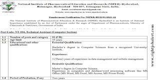 NIPER BE B.Tech in Computer Science Job Vacancies