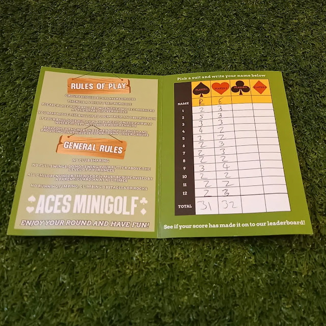 Minigolf scorecard from Aces Minigolf Gloucester