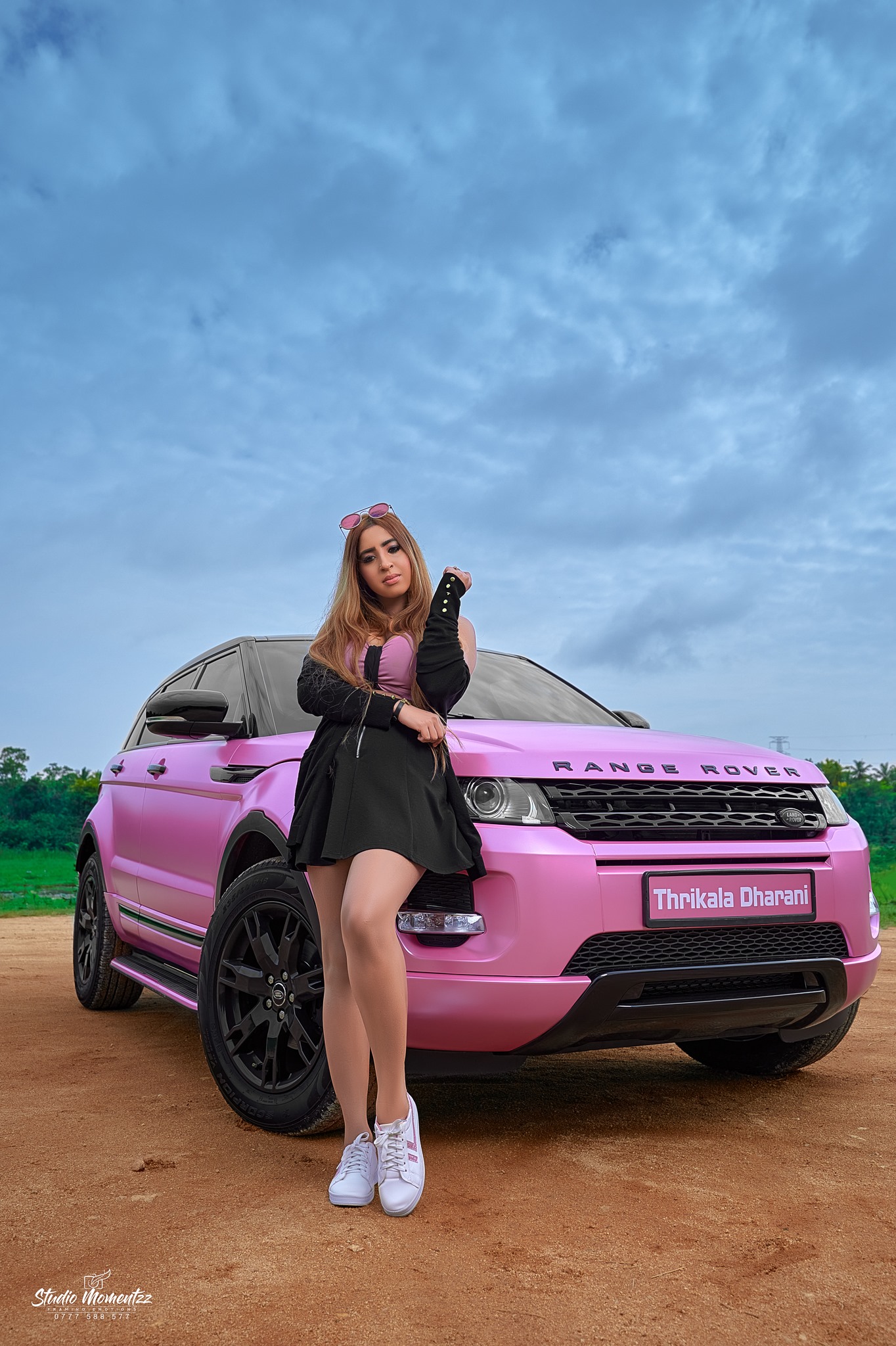 Thrikala Dharani with Her  Pink Range Rover