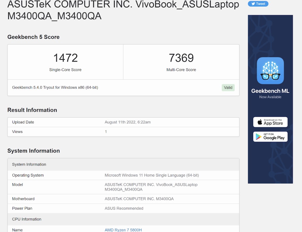 Benchmark Asus Vivobook Pro 14 OLED M3400
