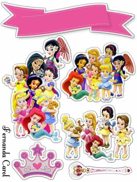 Princesas Disney Bebés: Toppers para Tartas, Bizcochos o Pasteles para Imprimir Gratis.