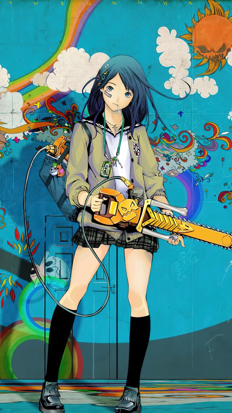 Student Anime Girl Grafitti Wall Art 4K Mobile Wallpaper