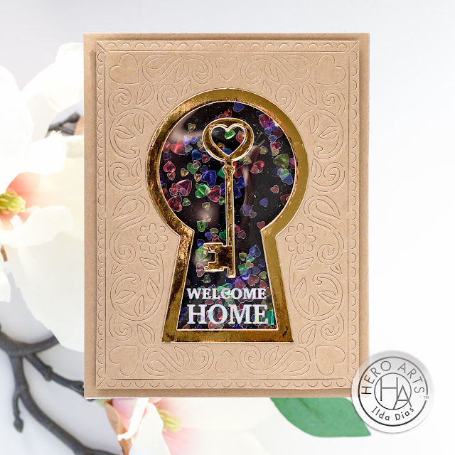 Card Making, Stamping, Die Cutting, handmade card, ilovedoingallthingscrafty, Stamps, how to,  Keyhole Shaker Card,Hero Arts, Welcome Home,New Home Card,Kraft paper,