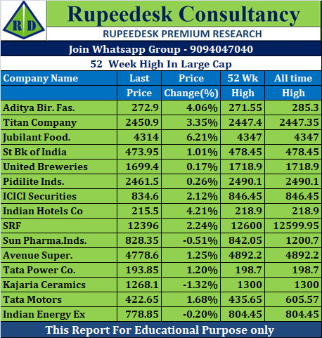 52  Week High In Large Cap