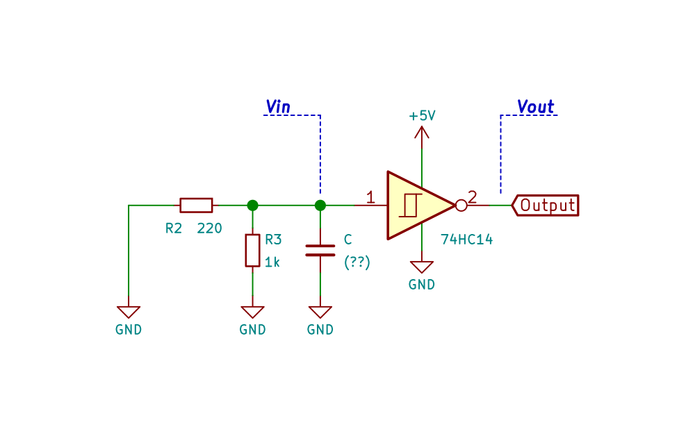 Briot Schmitt trigger debouncer equivalent circuit when the switch is closed