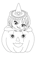 Cute witch and pumpkin coloring page