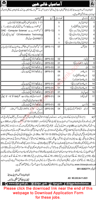 BISE Baluchistan Jobs 2021 November Application Form Board of Intermediate and Secondary Education Latest Jobs 2021