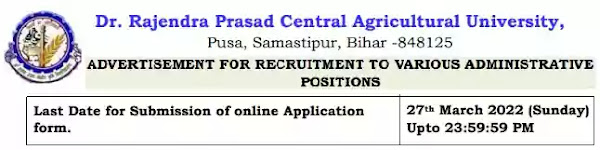 RPCAU Bihar Administrative Vacancy Recruitment 2022