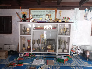Boat race trophy's exhibited in Palleserey Village of Minicoy.