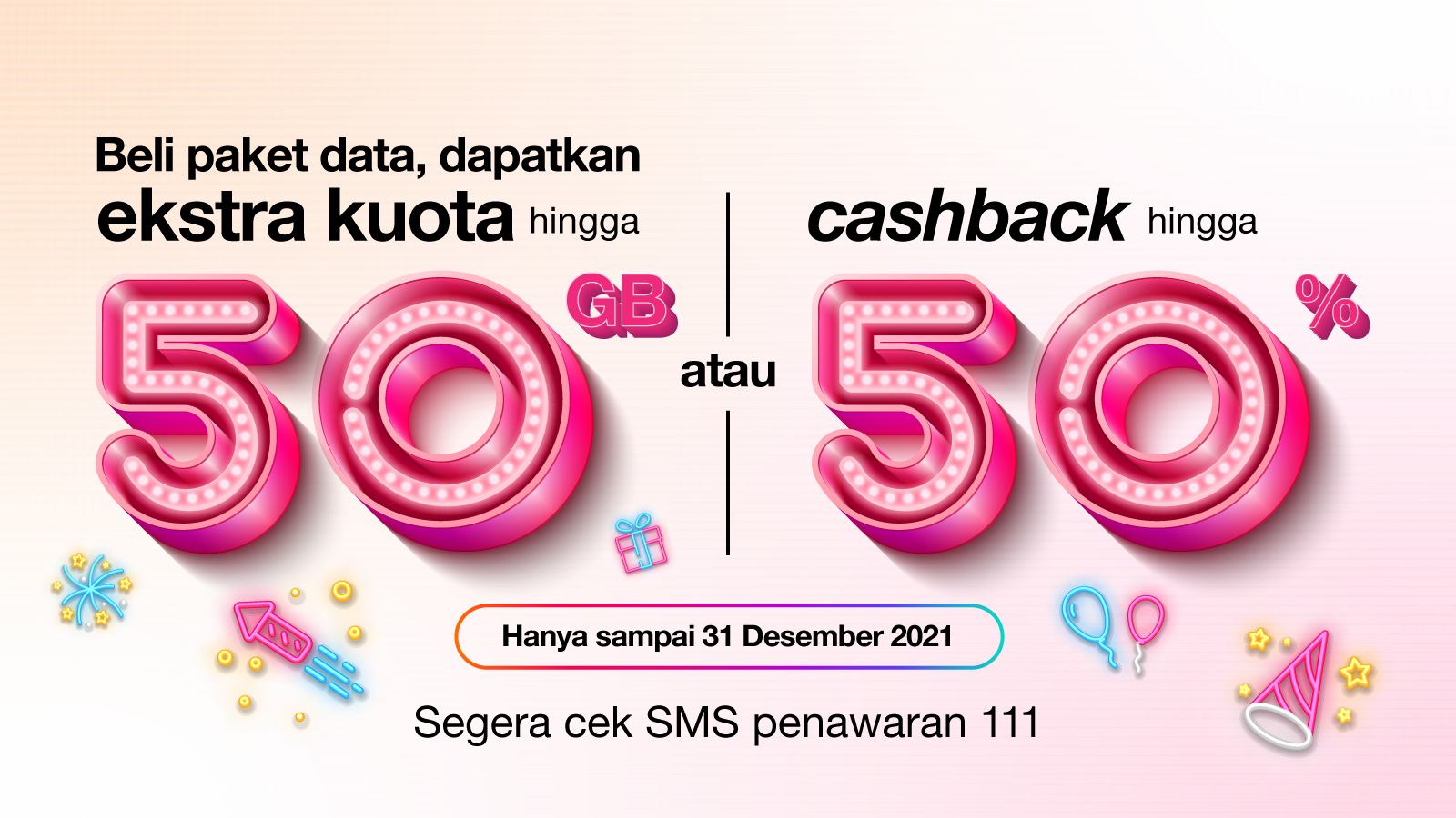 Promo Tri 111 Beli Paket Data Cashback 50% Atau Kuota 50 GB (s.d 31 Des 2021)