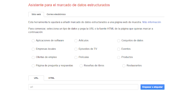 Da clic a esta Herramienta. Elija dónde aparecerá el fragmento enriquecido (página web o correo electrónico) y el tipo de fragmento que desea generar: