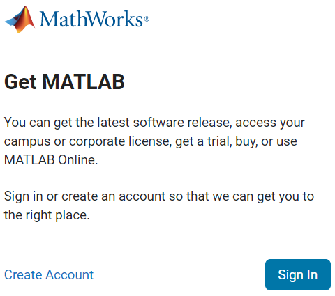 MATLAB'da Ücretsiz Deneme Almak için Create Account'u seçin