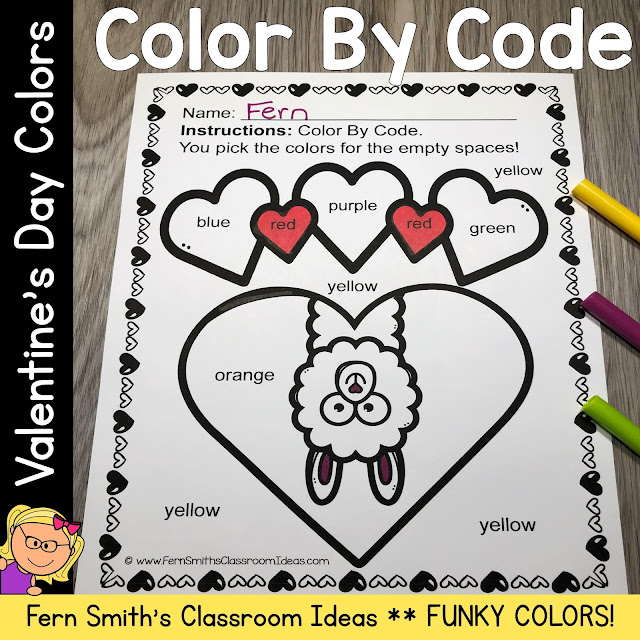 Grab This St. Valentine's Day FUNKY Color By Code Kindergarten Know Your Colors Worksheets Resource For Your Classroom To Print and Use TODAY!