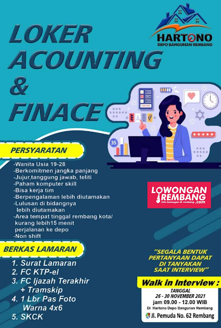 Lowongan Kerja  Accounting dan Finance Hartono Depo Bangunan Rembang