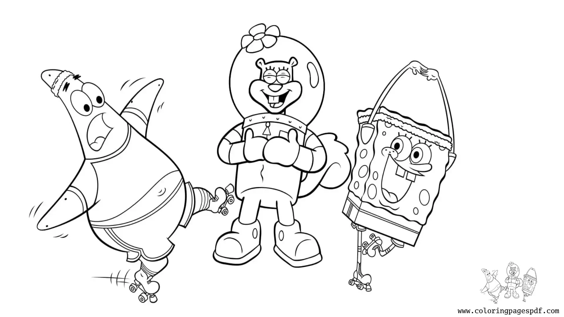 Coloring Pages Of SpongeBob, Patrick, And Sandy Enjoying Time