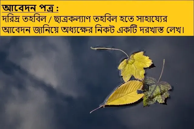 দরিদ্র তহবিল / ছাত্রকল্যাণ তহবিল হতে সাহায্যের আবেদন জানিয়ে অধ্যক্ষের নিকট একটি দরখাস্ত লেখ