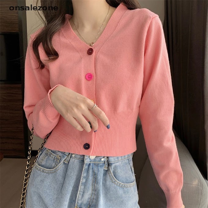 [  onsalezone.vn ] ] [ Ozvn Rainbow Color Button Short Long Sleeve Sweater Women Sweet Knitted Cardigan Jelly