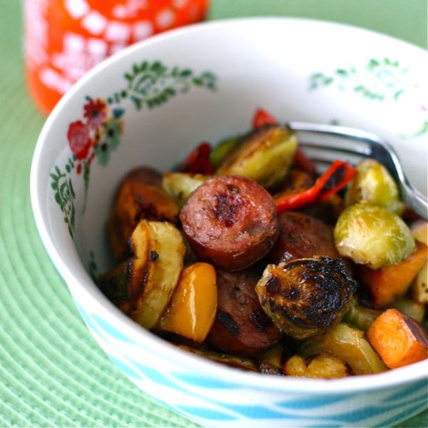 Maple Roasted Fall Vegetables with Chicken Apple Sausage