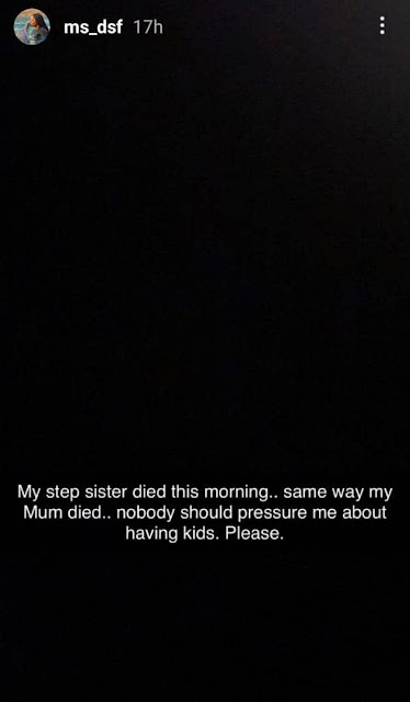 Nobody should pressure me about having kids- Actress Dorcas Fapson says after losing her-step sister the same way her mother died