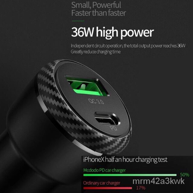 [ mrm42a3kwk ] {WIN}Mcdodo หัวชาร์จในรถ 36W USB Type-C PD Quick Charge 3.0 Car Charger ปลอดภัยFast Charger For iPhone 11 Pro Max mate 3