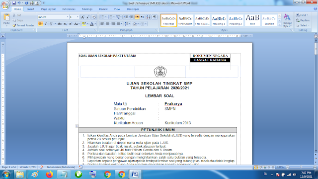 Soal Ujian Sekolah SMP Prakarya Lengkap Kunci Jawaban Kurikulum 2013 Revisi
