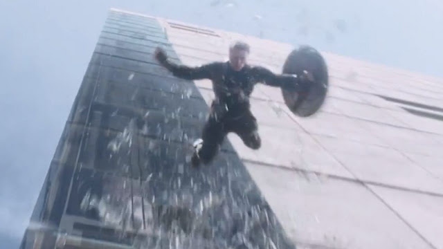 Captain America Jumping from a skyscraper