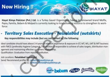 Hayat Kimya Pakistan Pvt Limited Jobs Territory Sales Executive