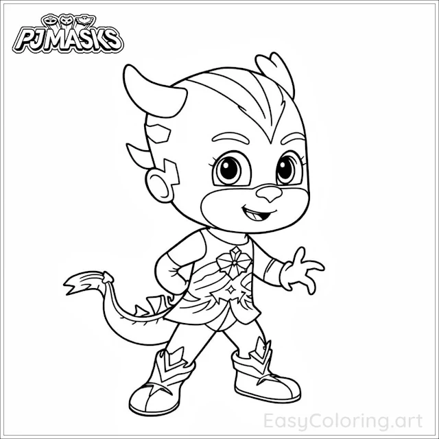 An Yu from PJ Masks Lunar New Year special coloring page featuring dragon motifs and festive designs, ready to print for holiday fun