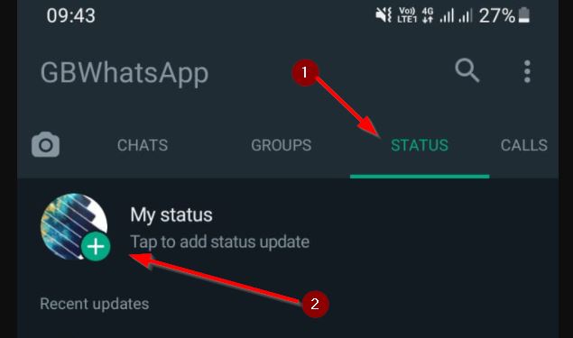 cara buat status wa dari tab my status di aplikasi whatsapp