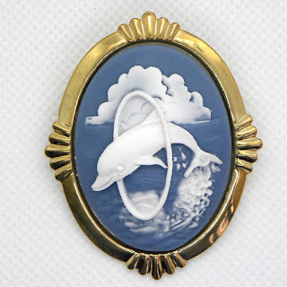 Leaping dolphin cameo brooch by Gothic White Witch
