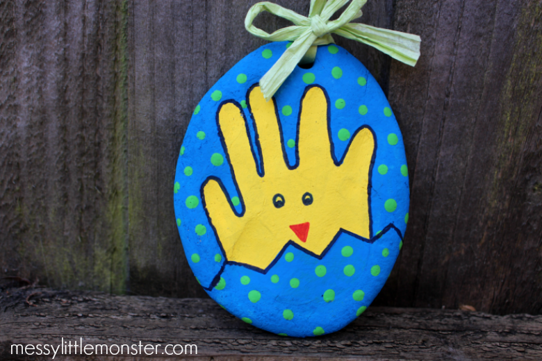 Salt dough handprint chick craft for toddlers and preschoolers
