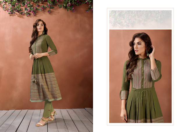 Green South Cotton Weaving Designer Kurti KLB4376