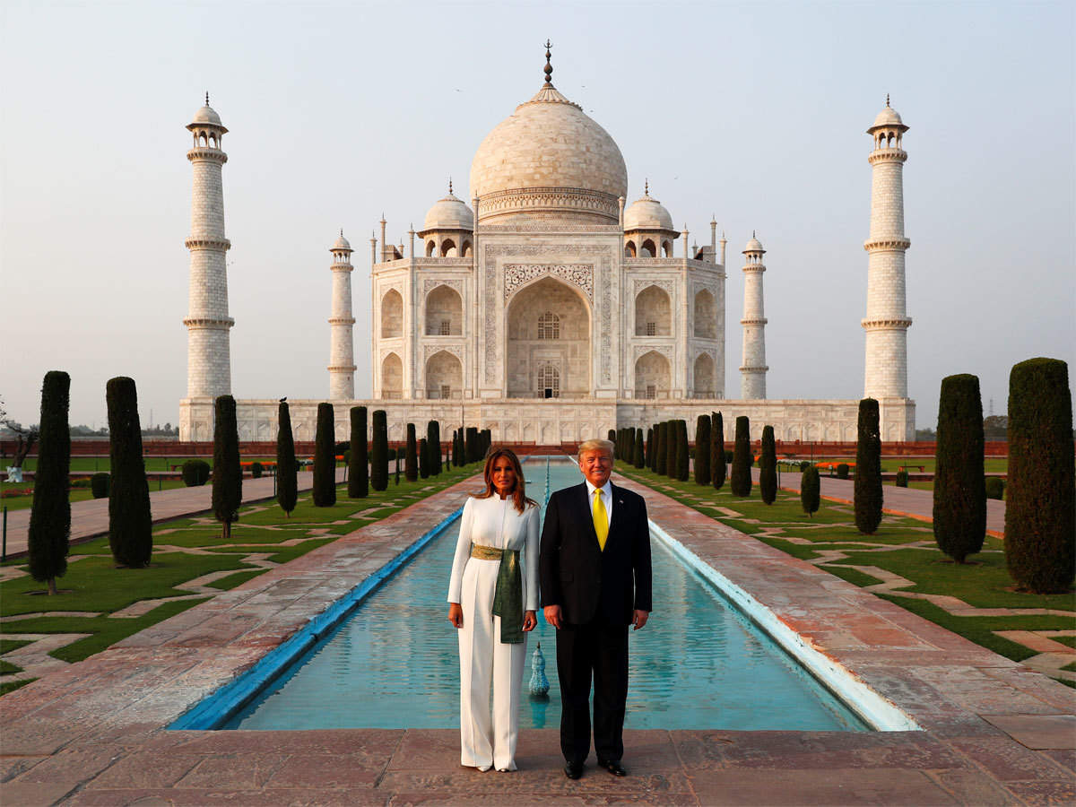 Ex Us president Donald trump with his wife at Taj mahal