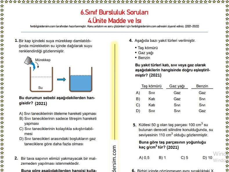 Madde ve Isı Çıkmış Sorular