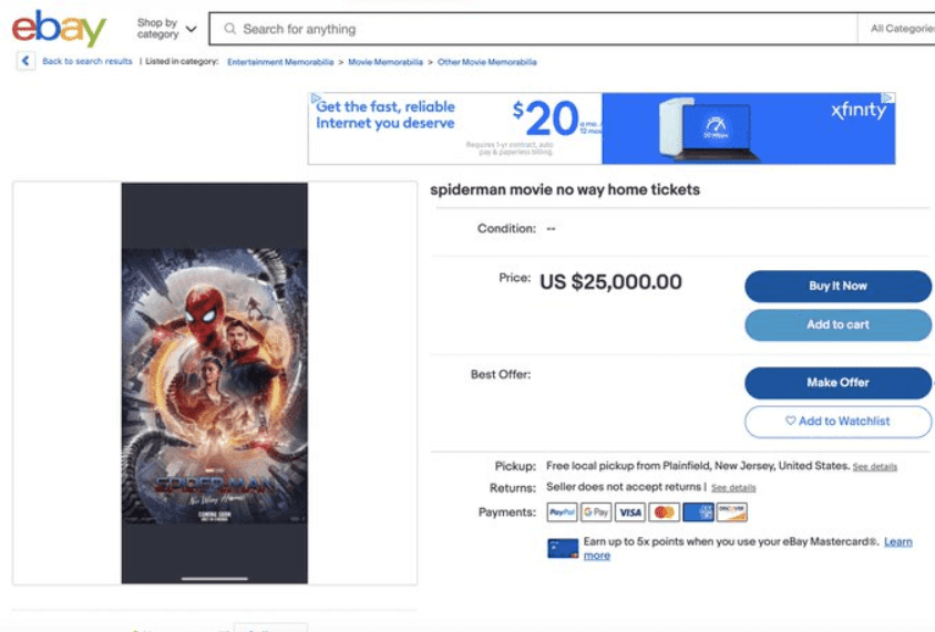 Na imagem vemos uma tela de compra do site eBay