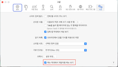 개발자용 메뉴 활성화