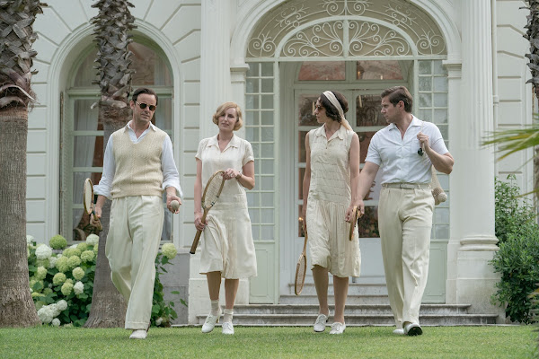 DOWNTON ABBEY: A New Era (l-r.) Harry Hadden-Paton stars as Bertie Pelham, Laura Carmichael as Lady Edith, Tuppence Middleton as Lucy Smith and Allen Leech as Tom Branson