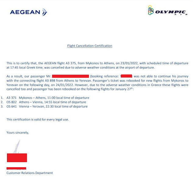 Flight Cancellation Certificate