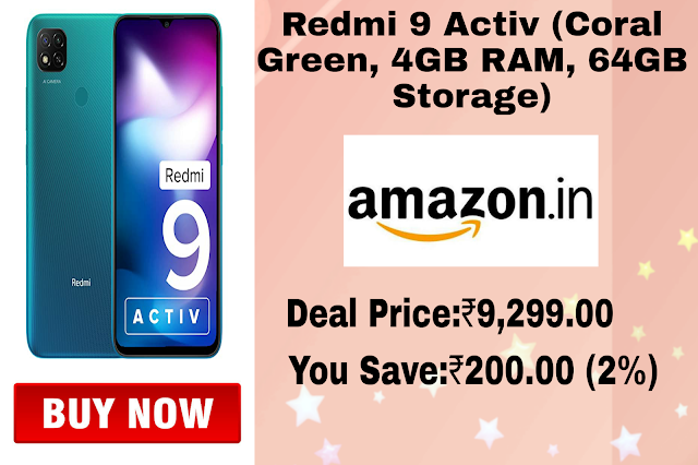 Redmi 9 Activ (Coral Green, 4GB RAM, 64GB Storage)